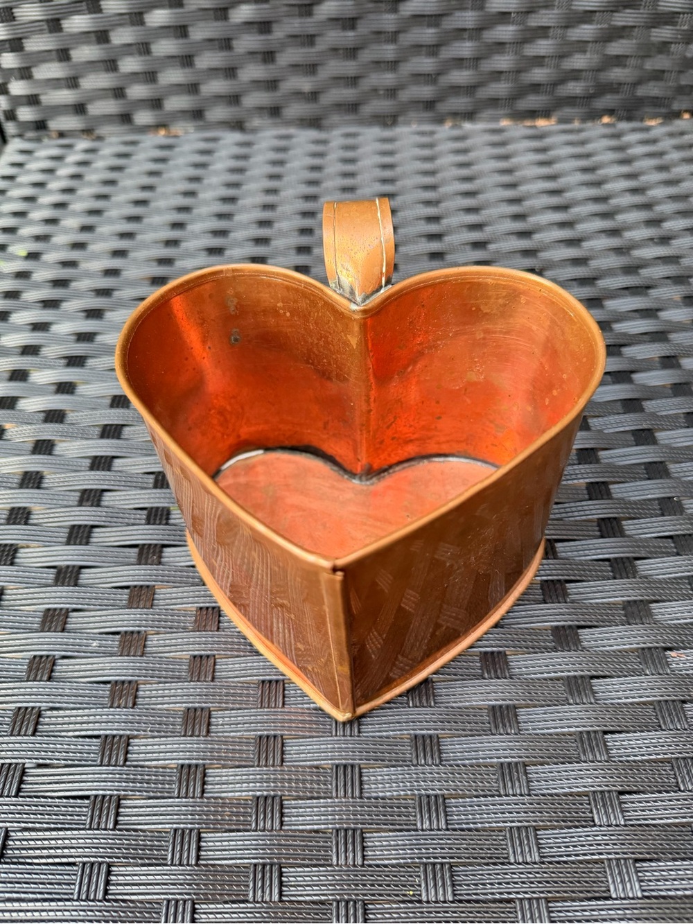 Vintage Michael Bonne Copper Heart Measuring Cup Signed w/ Handle